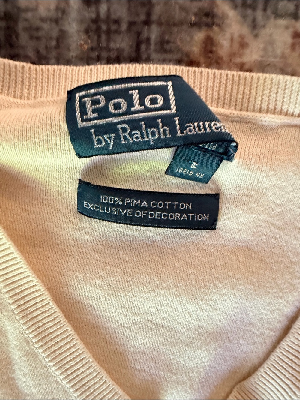Polo by Ralph Lauren Cream V-Neck Sweater with Navy Pony - Picture 5 of 6